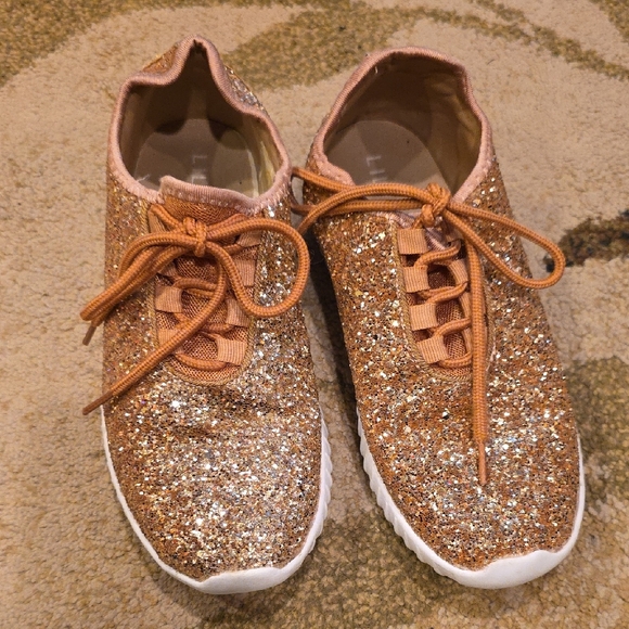 Liliana Glitter Sneakers in Gold and White - Picture 1 of 3